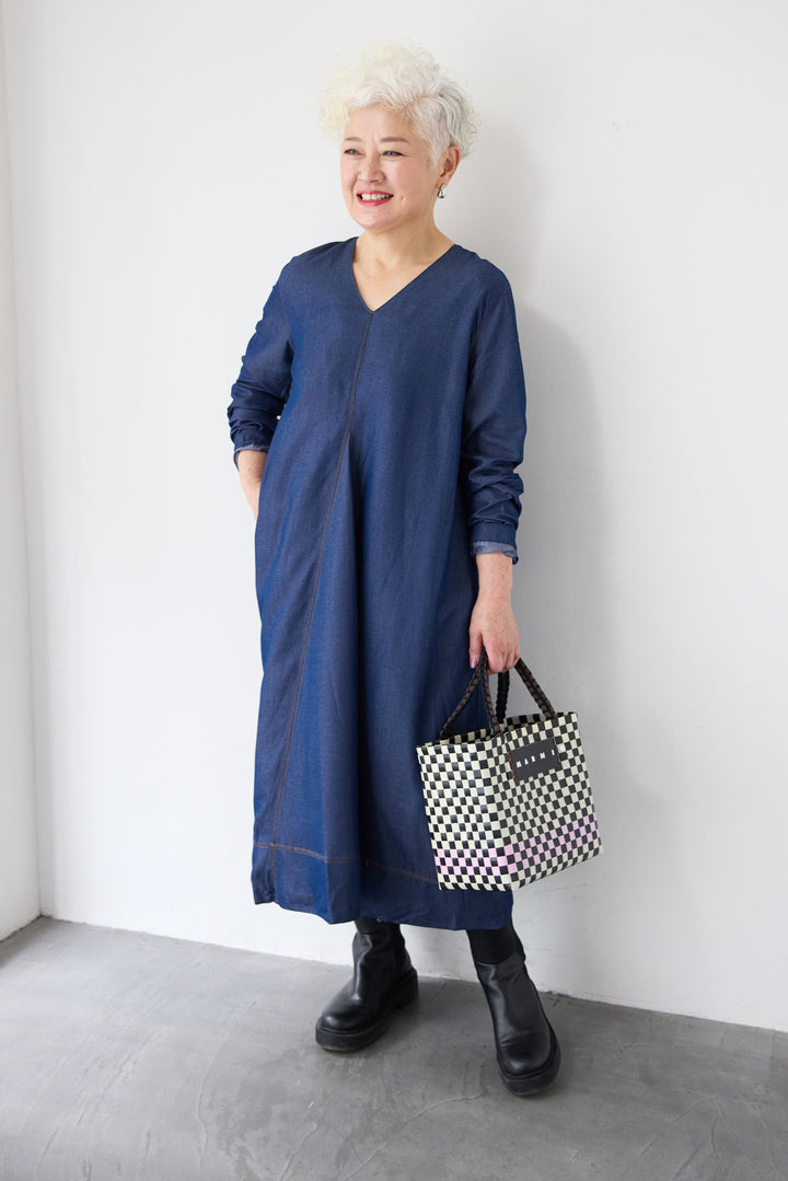 ソフトデニムステッチワンピース