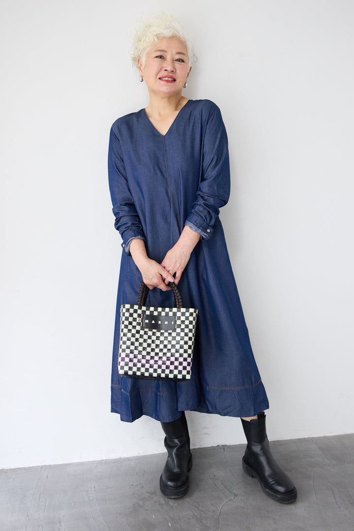 ソフトデニムステッチワンピース