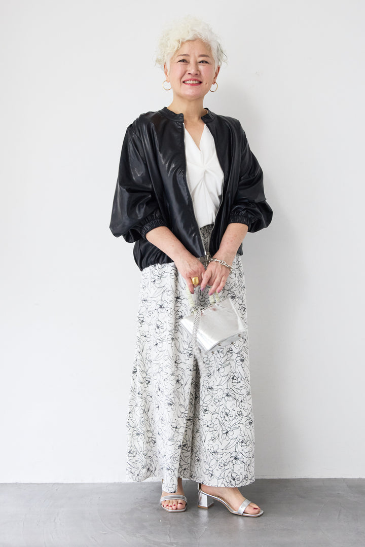 フェイクレザーギャザーブルゾン