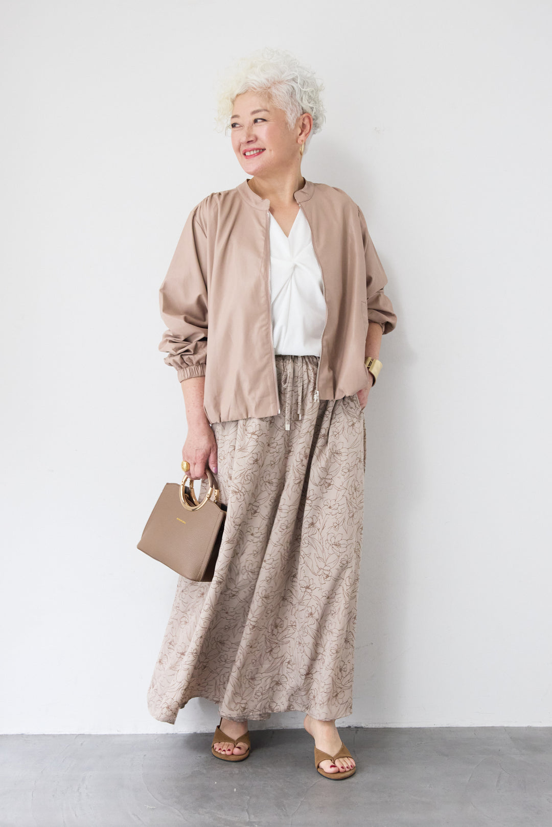 フェイクレザーギャザーブルゾン