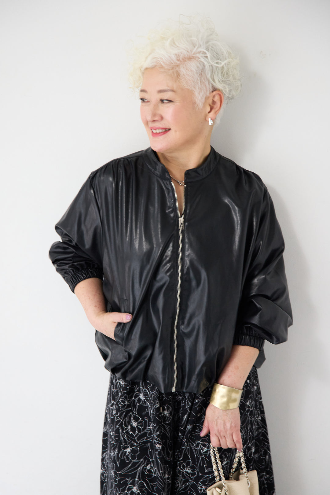 フェイクレザーギャザーブルゾン