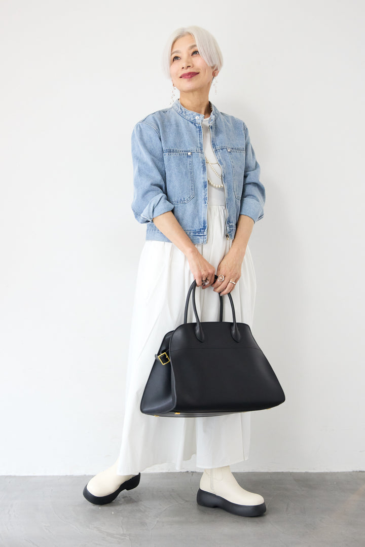 [SET]デニムシングルライダース+布帛ドッキングノースリーブワンピース(2set)