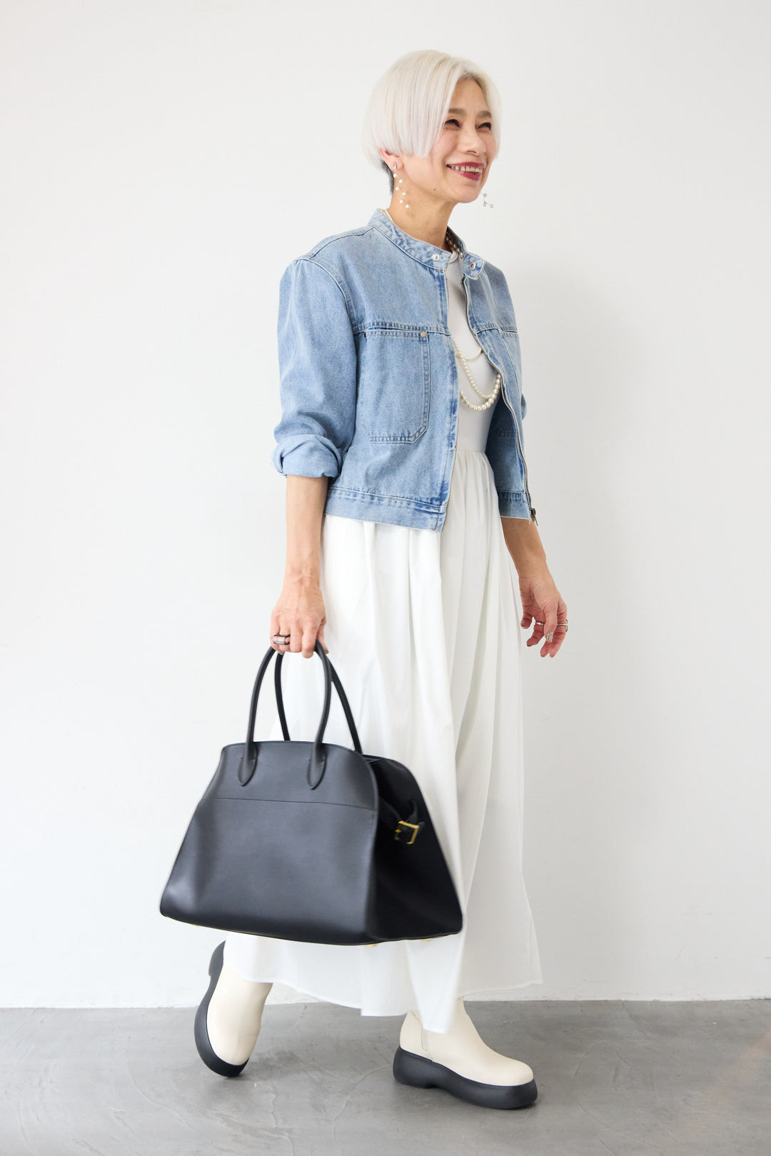 [SET]デニムシングルライダース+布帛ドッキングノースリーブワンピース(2set)