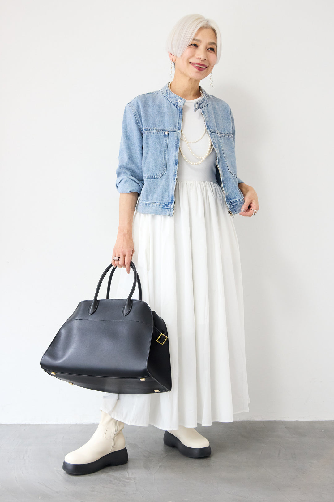 [SET]デニムシングルライダース+布帛ドッキングノースリーブワンピース(2set)