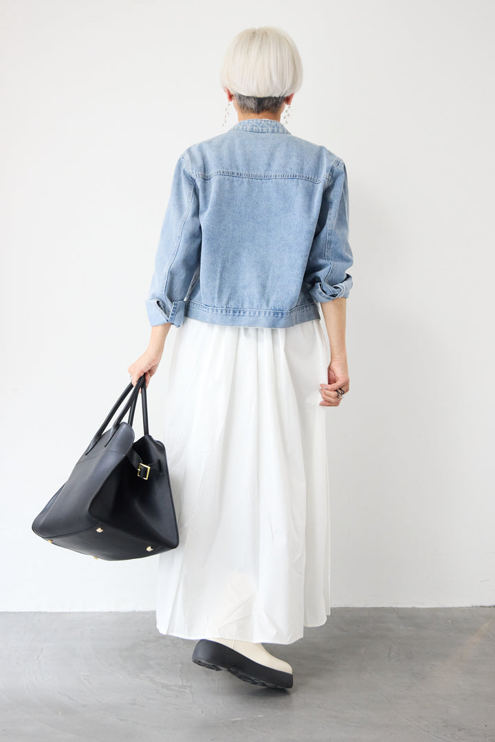 [SET]デニムシングルライダース+布帛ドッキングノースリーブワンピース(2set)