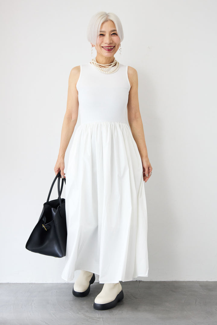 [SET]デニムシングルライダース+布帛ドッキングノースリーブワンピース(2set)