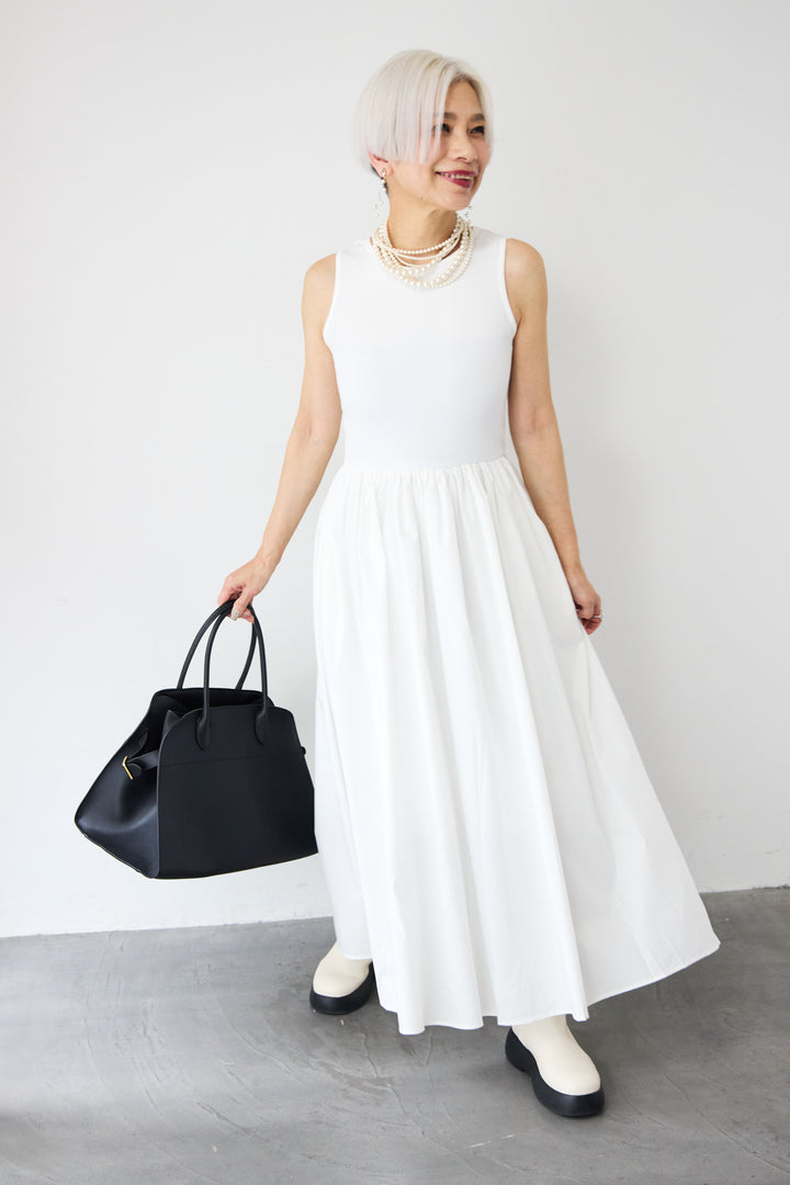 [SET]デニムシングルライダース+布帛ドッキングノースリーブワンピース(2set)