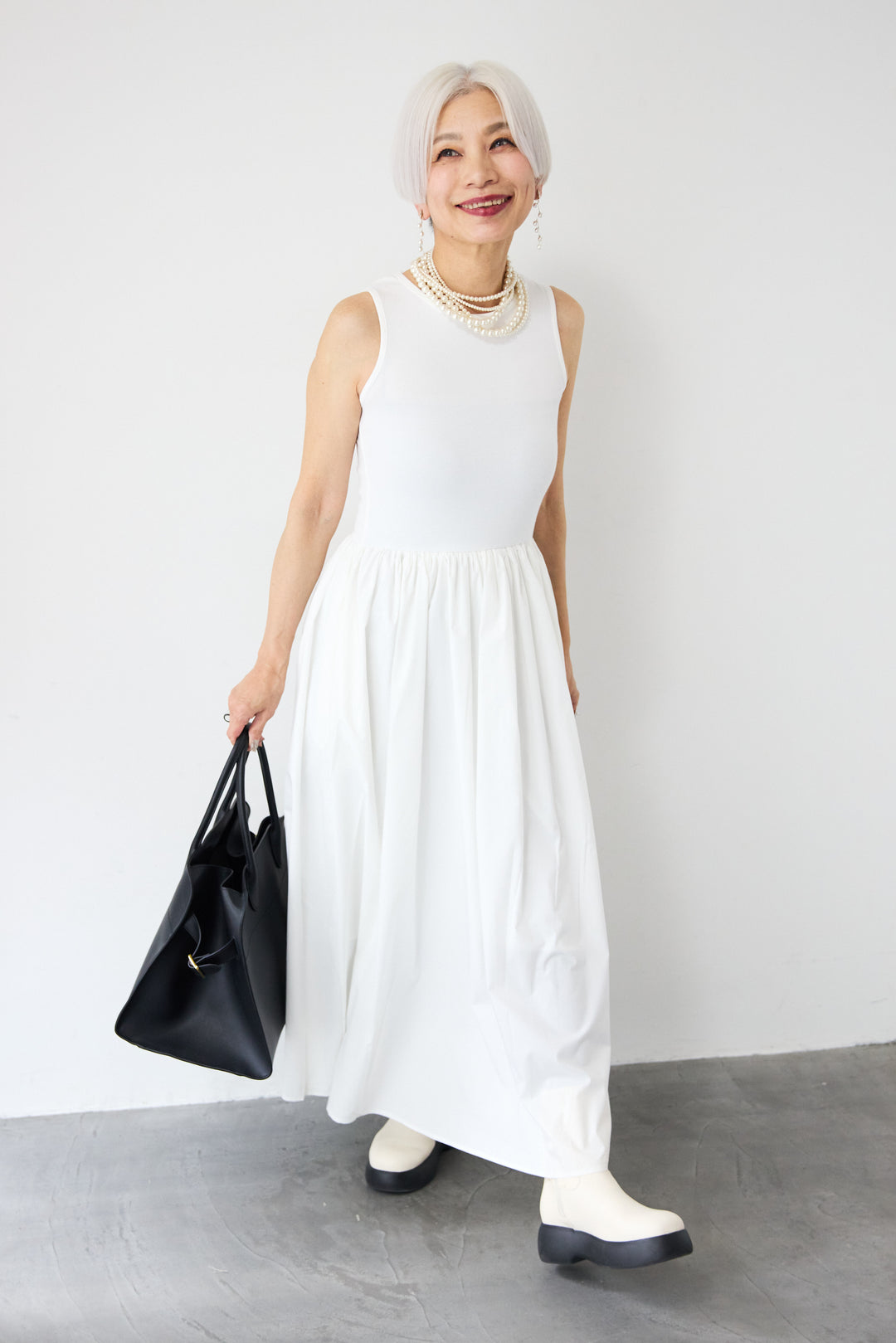 [SET]デニムシングルライダース+布帛ドッキングノースリーブワンピース(2set)