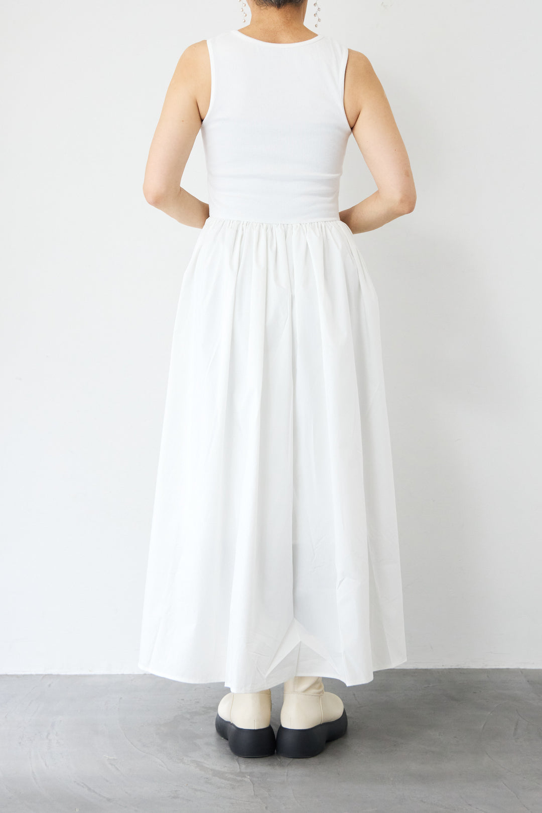 [SET]デニムシングルライダース+布帛ドッキングノースリーブワンピース(2set)