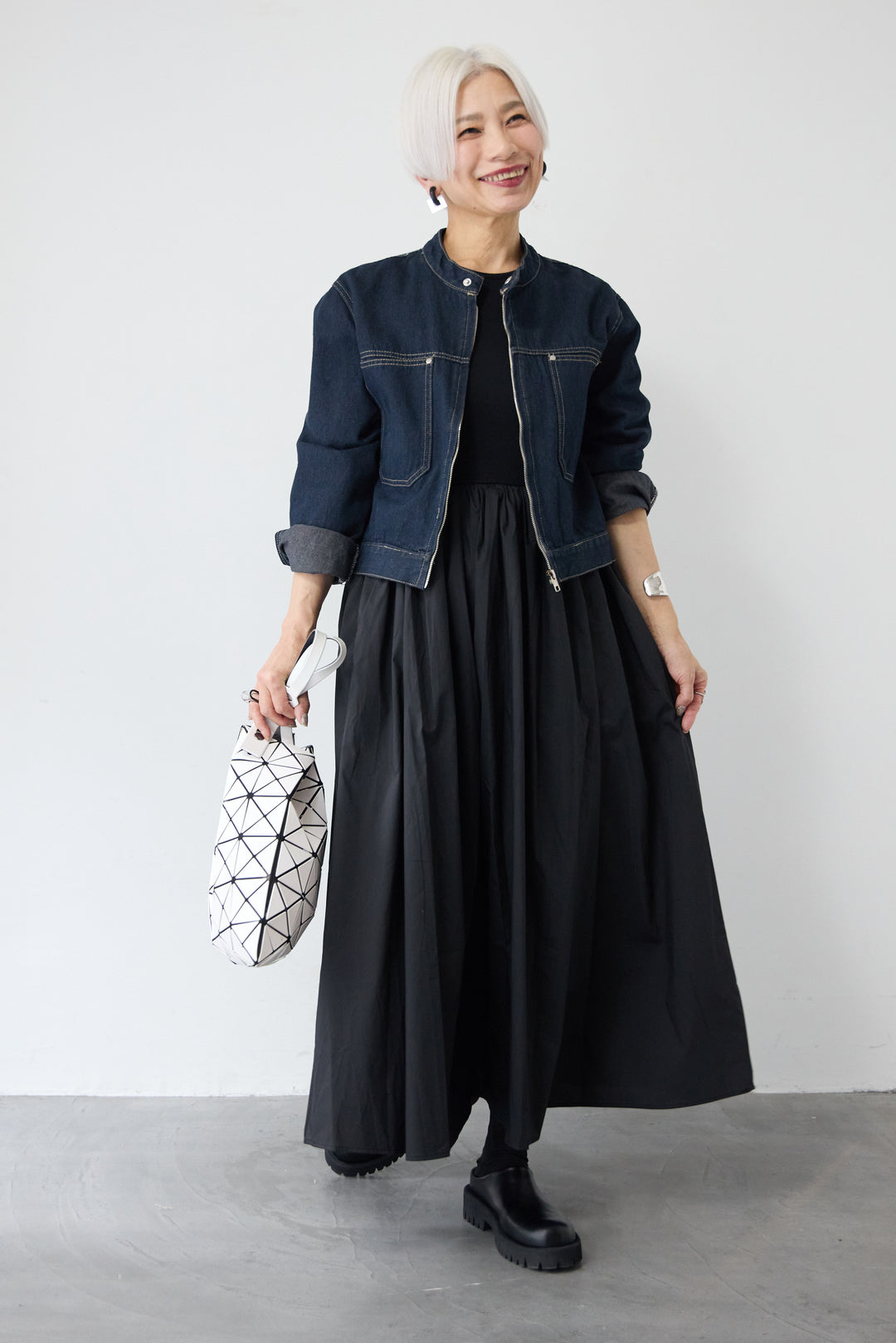 [SET]デニムシングルライダース+布帛ドッキングノースリーブワンピース(2set)