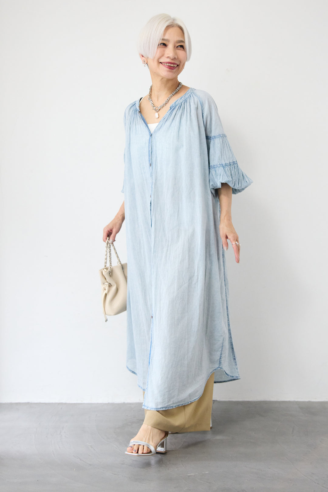 ヴィンテージライクギャザーワンピース