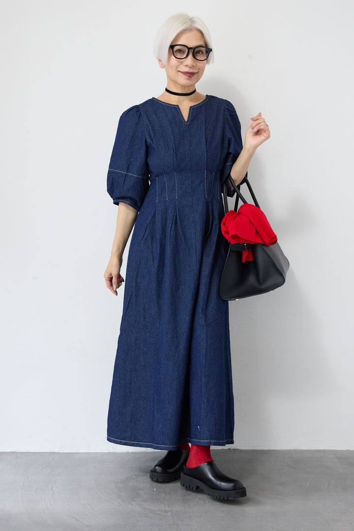 ウエストタックデニムワンピース