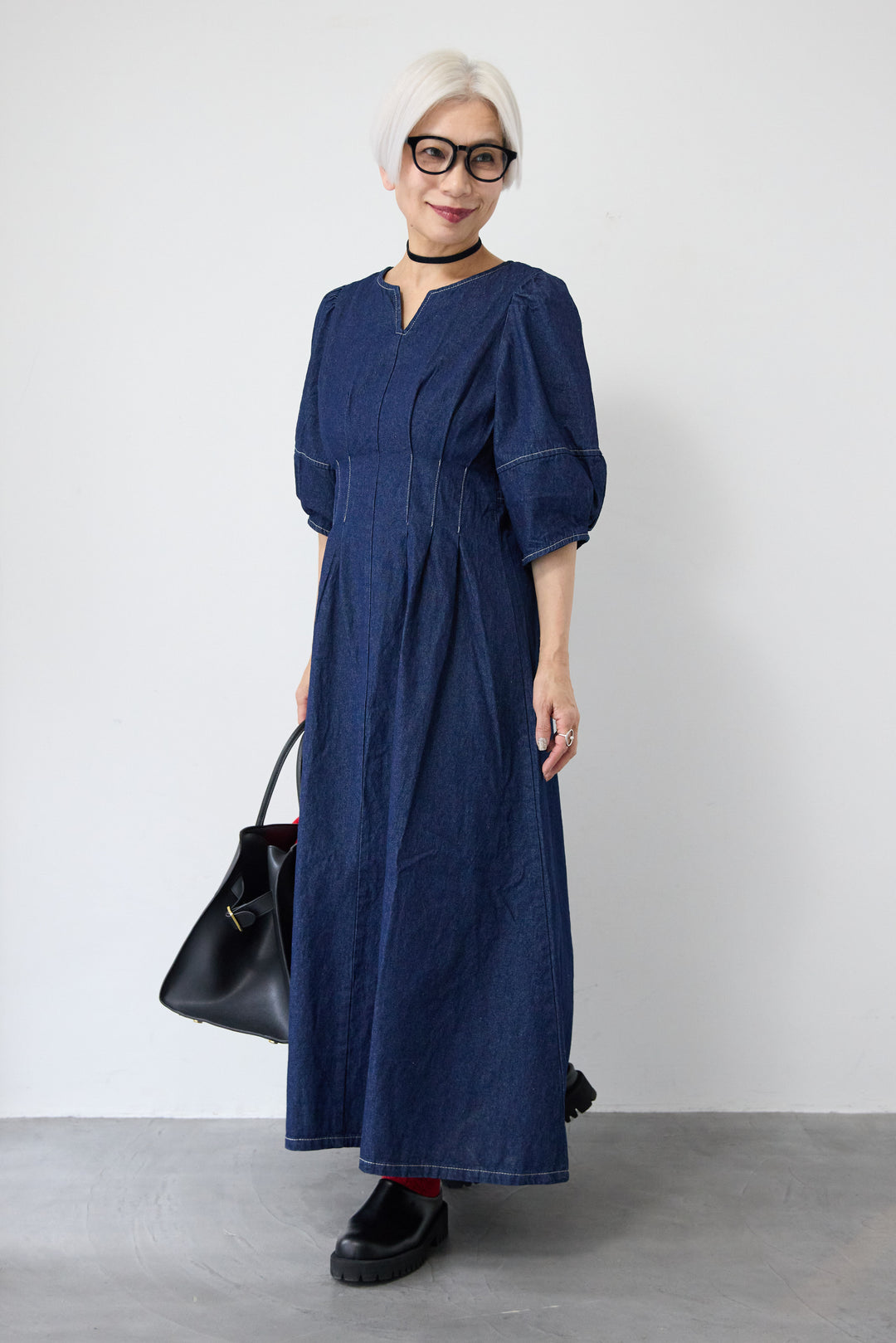 ウエストタックデニムワンピース