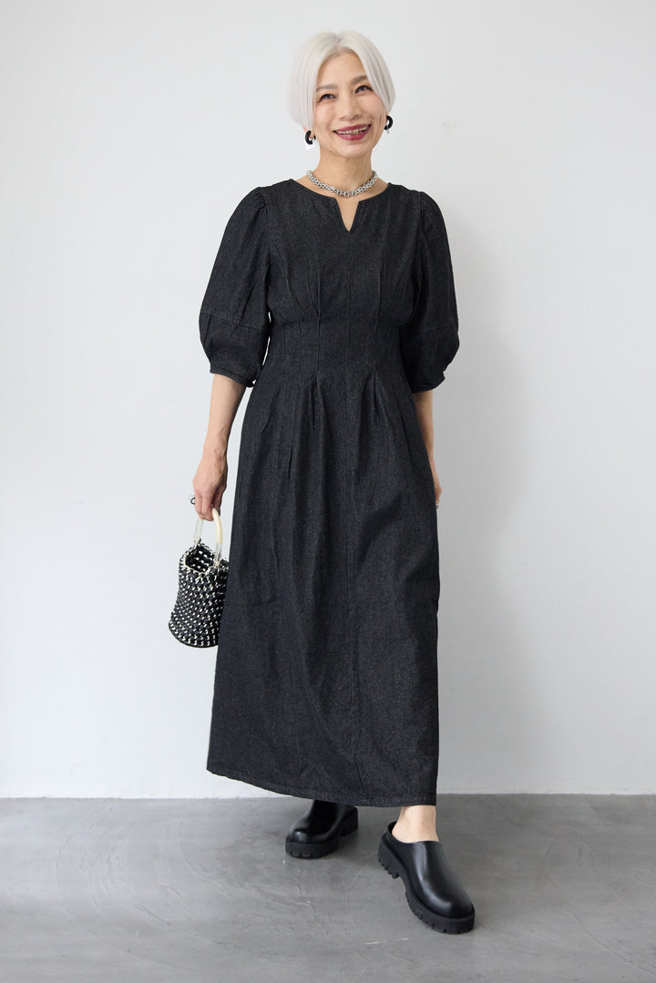 ウエストタックデニムワンピース