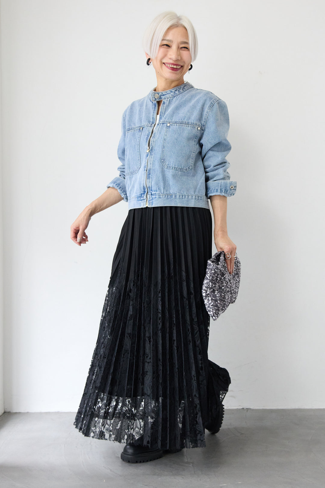 レース切替プリーツスカート