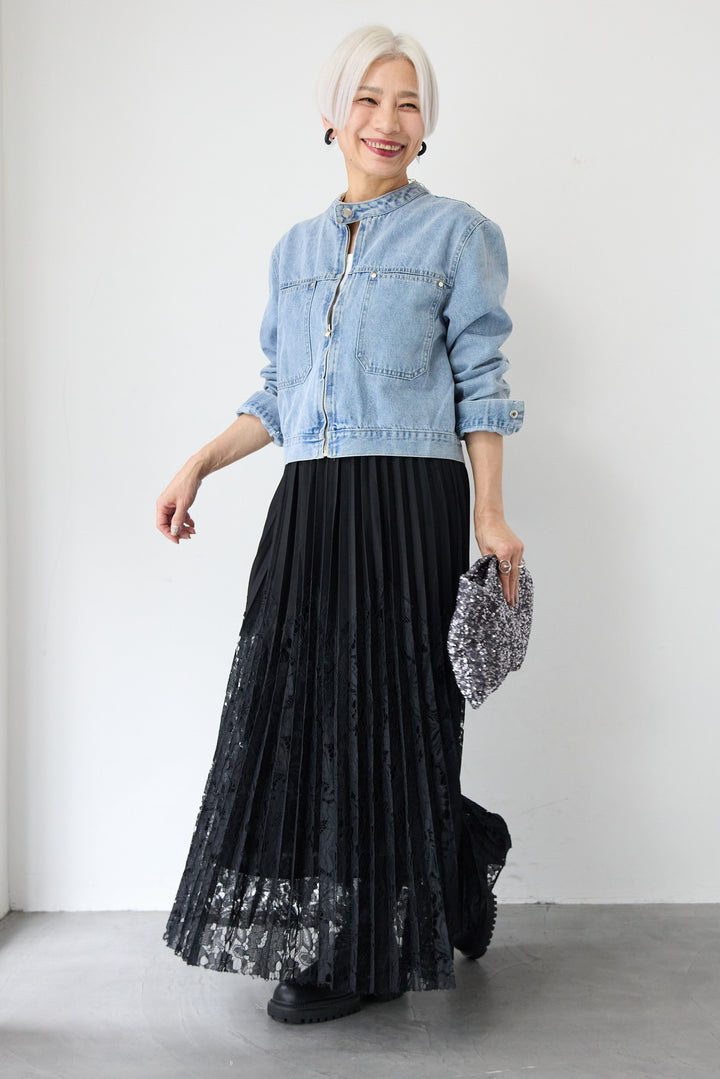 レース切替プリーツスカート