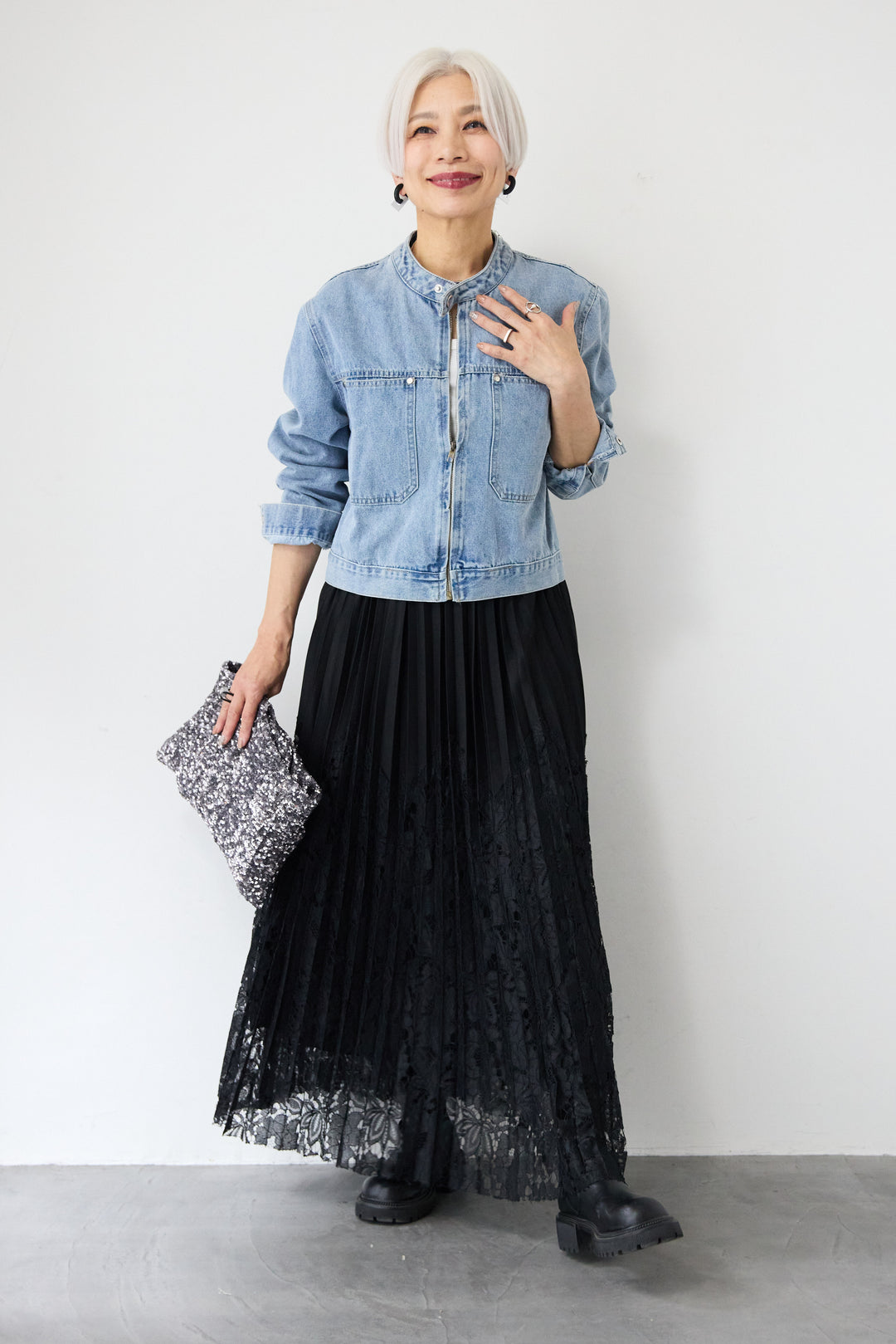 レース切替プリーツスカート