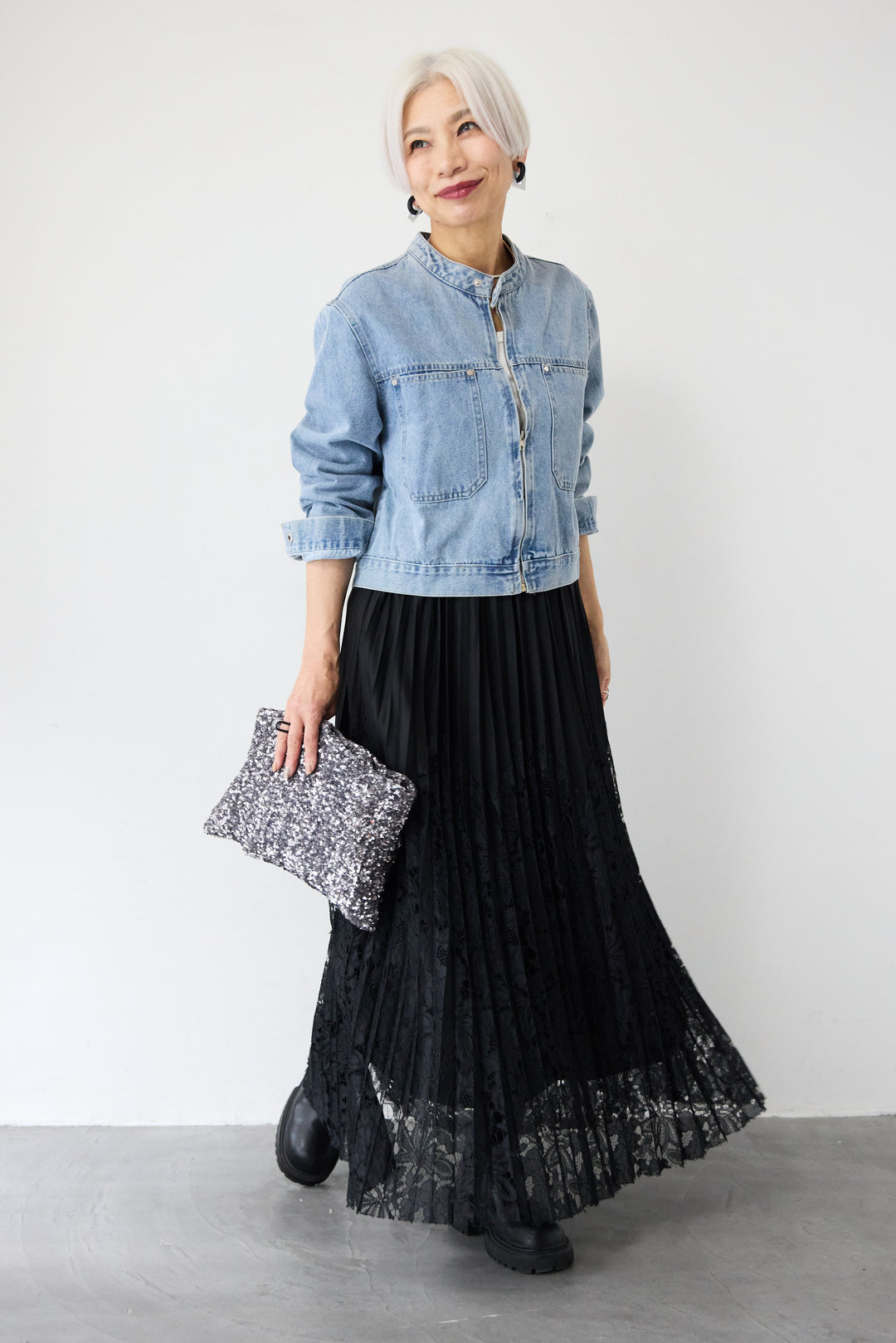 レース切替プリーツスカート