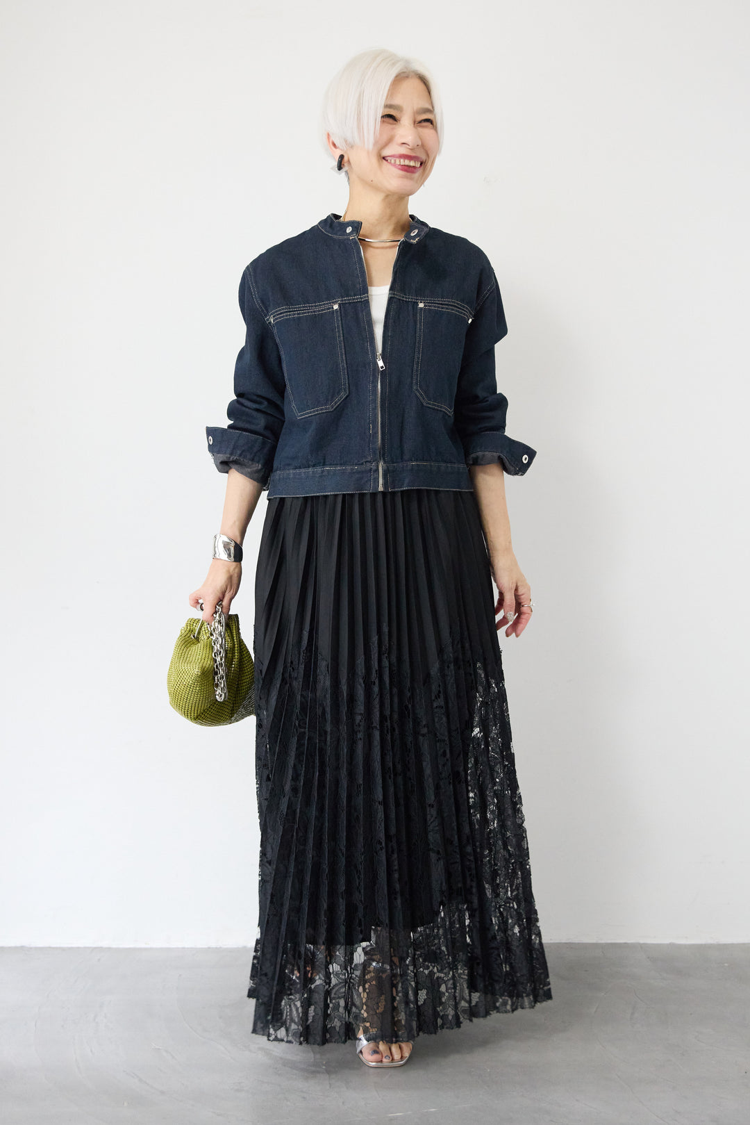 レース切替プリーツスカート