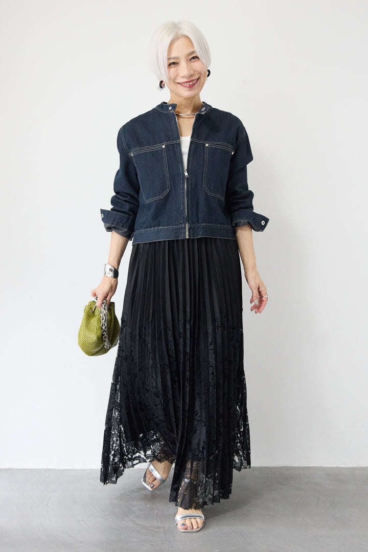 レース切替プリーツスカート