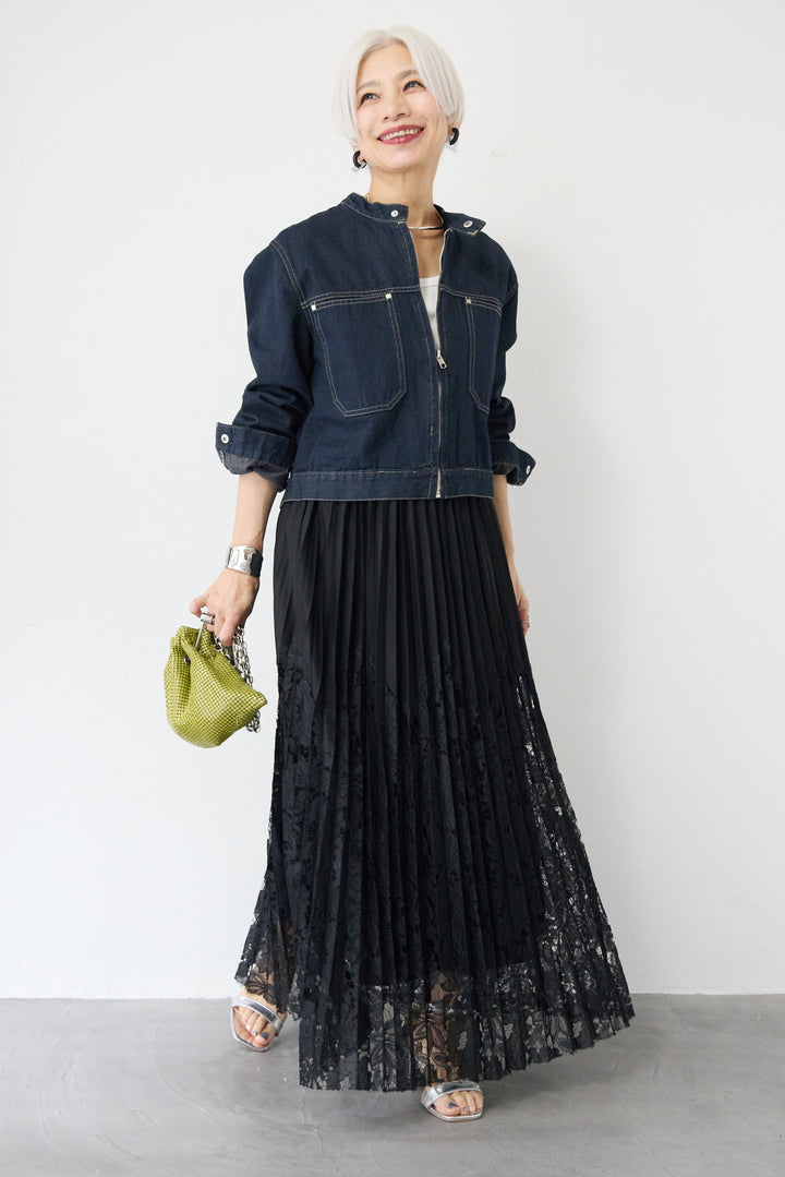 レース切替プリーツスカート