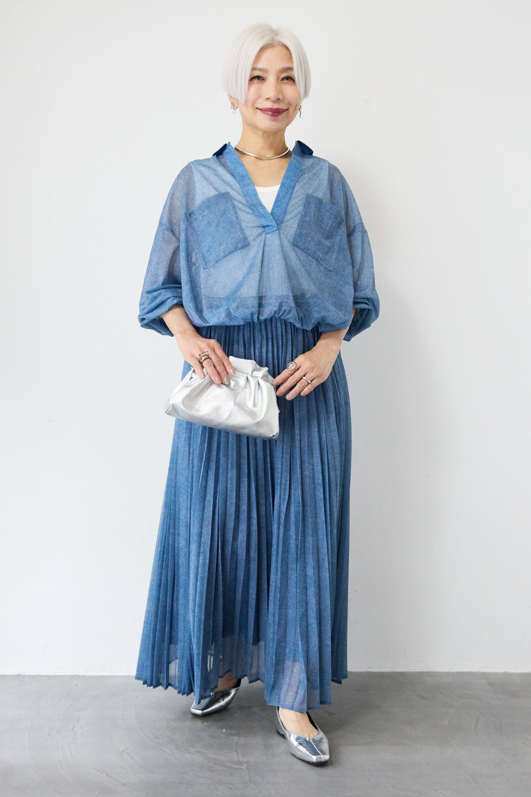 シアーデニムプリーツスカート