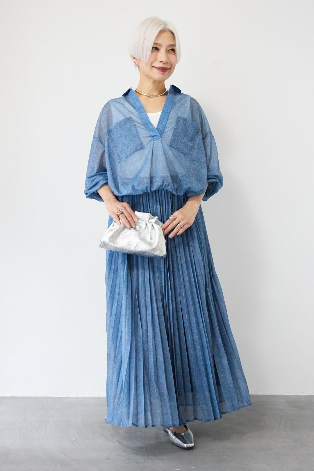 シアーデニムプリーツスカート