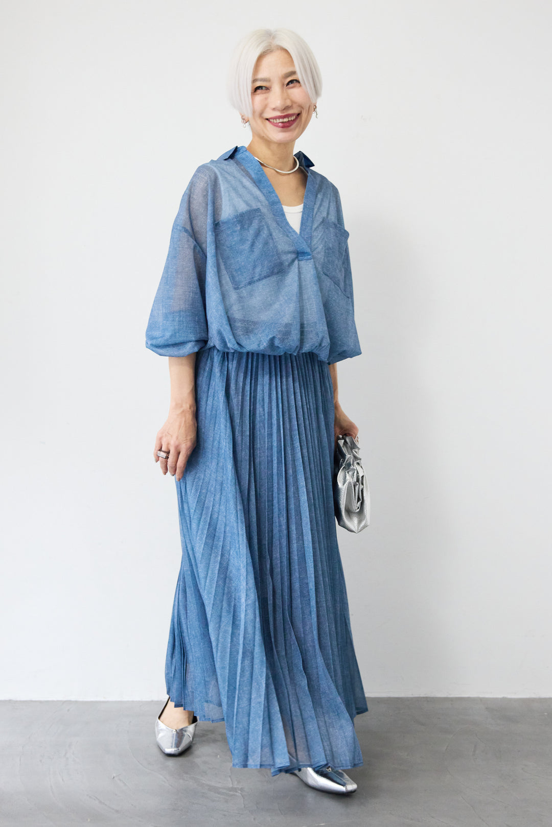 シアーデニムプリーツスカート