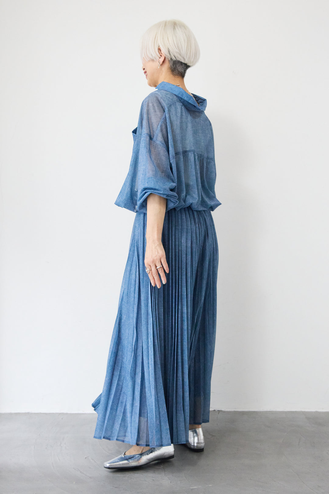 シアーデニムプリーツスカート