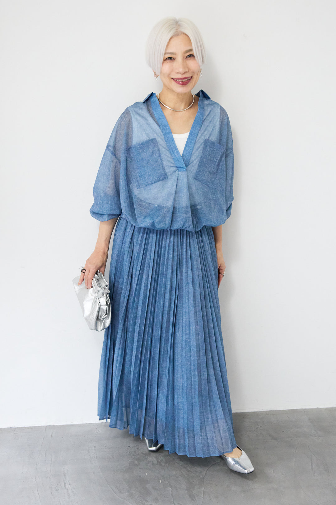 シアーデニムスキッパーシャツ