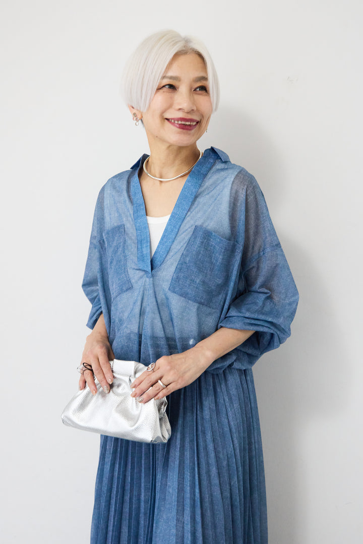 シアーデニムプリーツスカート