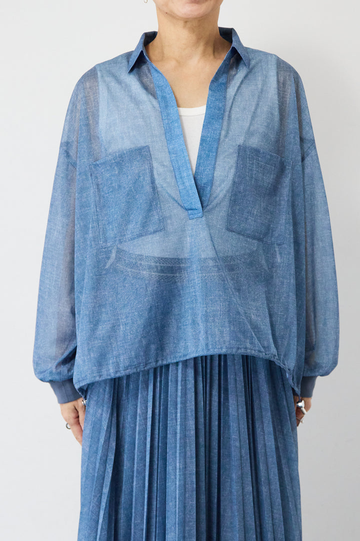 [SET]シアーデニムスキッパーシャツ+シアーデニムプリーツスカート(2set)