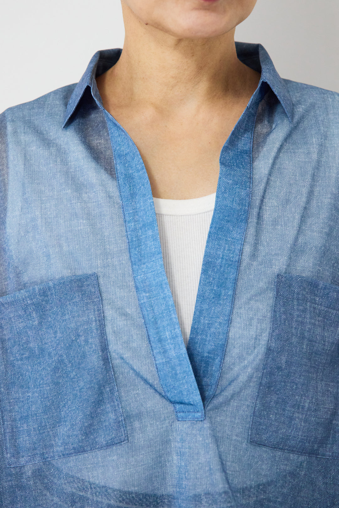 [SET]シアーデニムスキッパーシャツ+シアーデニムプリーツスカート(2set)