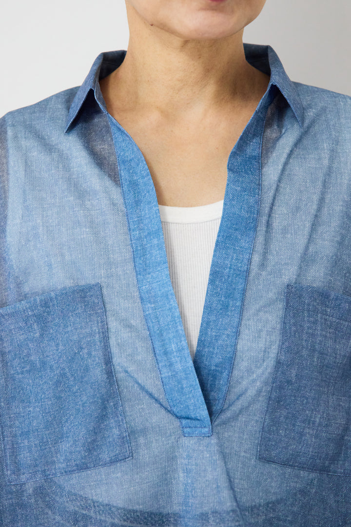 [SET]シアーデニムスキッパーシャツ+シアーデニムプリーツスカート(2set)