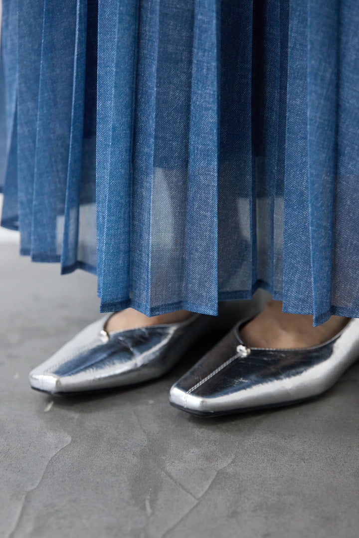 シアーデニムプリーツスカート