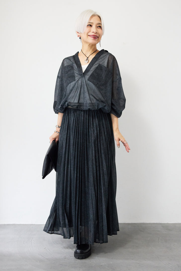 シアーデニムプリーツスカート