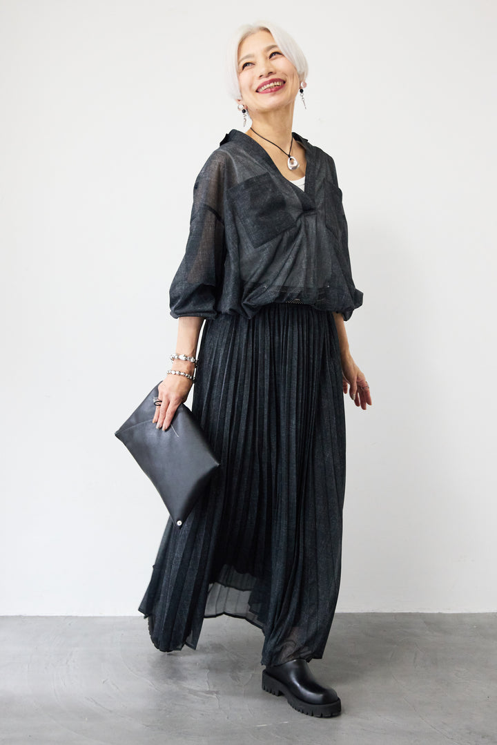 シアーデニムプリーツスカート