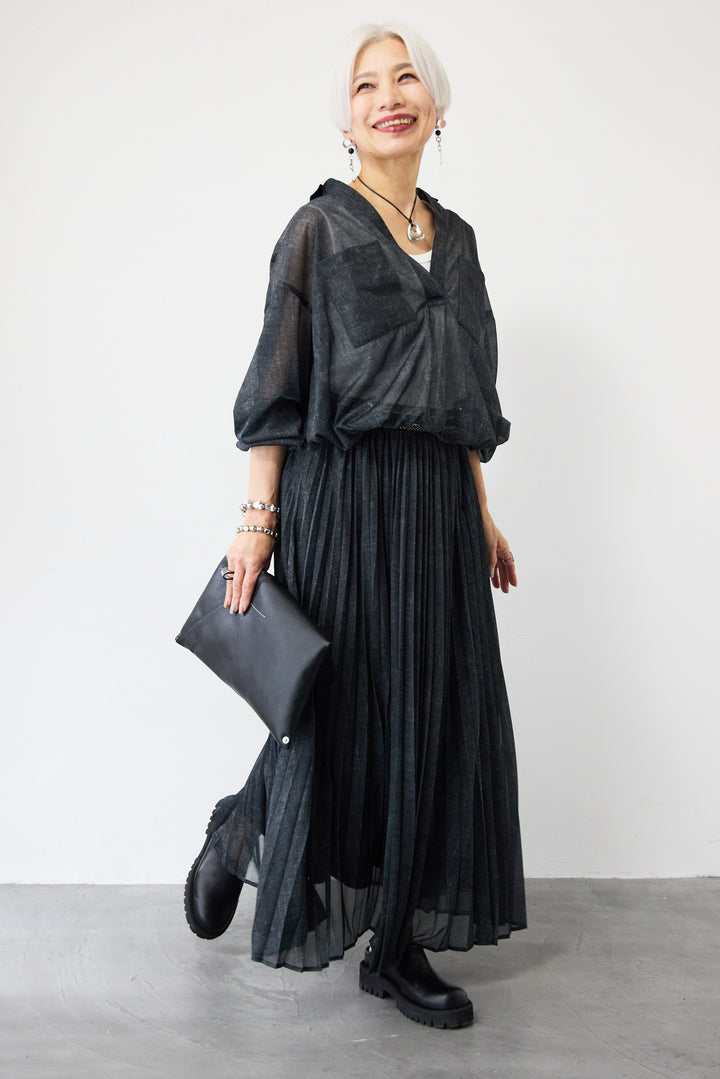 シアーデニムプリーツスカート