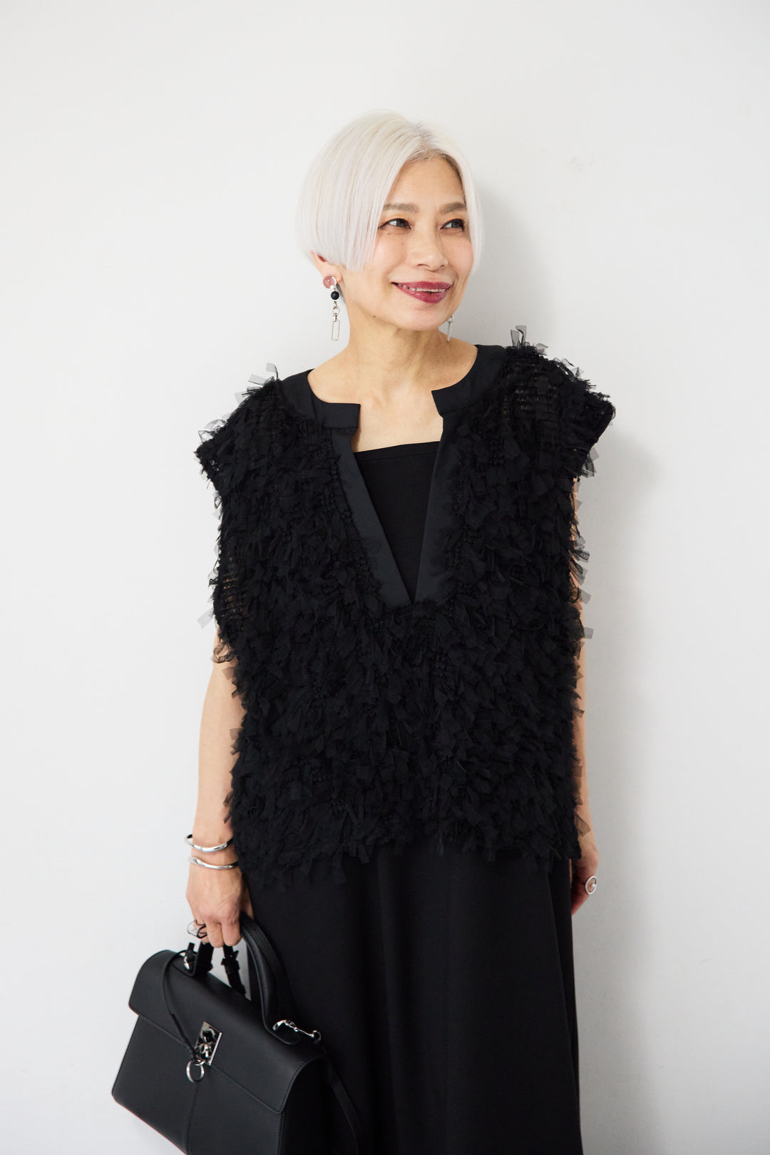 フェザーフリンジ レイヤードドッキングワンピース