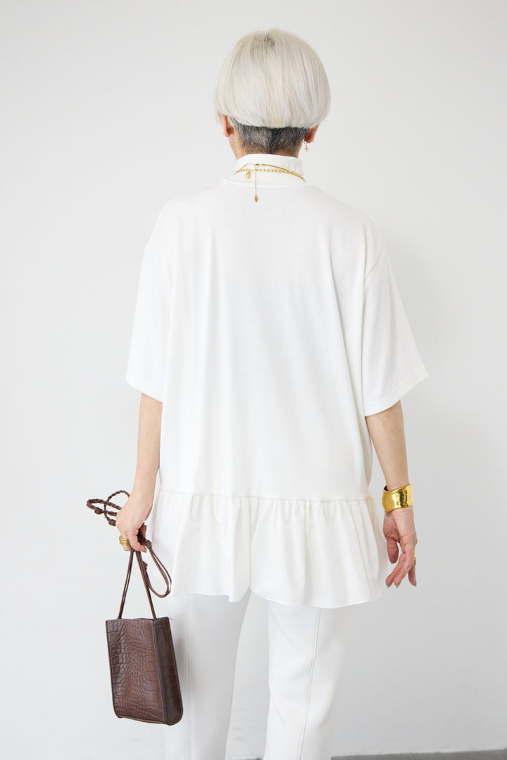 [SET]布帛ペプラム切替モックネックカットソー+ライトダンボールジョガーパンツ(2set)