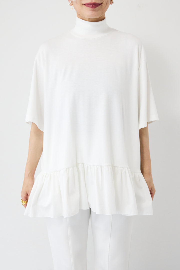 [SET]布帛ペプラム切替モックネックカットソー+ライトダンボールジョガーパンツ(2set)