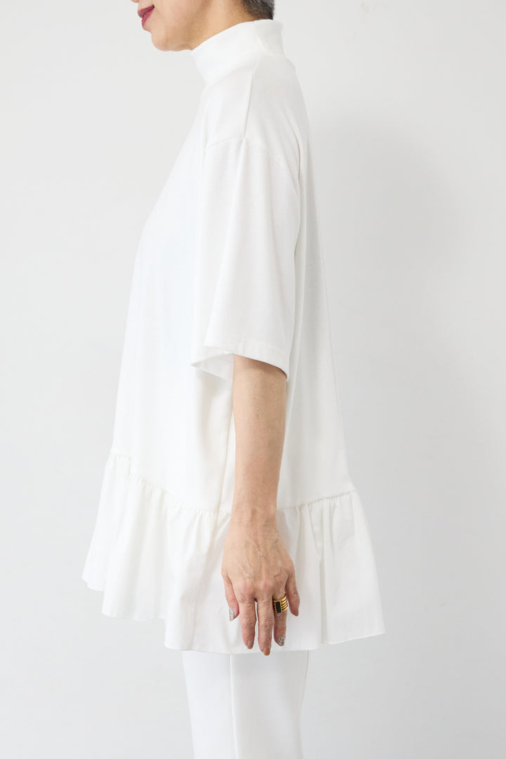 [SET]布帛ペプラム切替モックネックカットソー+ライトダンボールジョガーパンツ(2set)