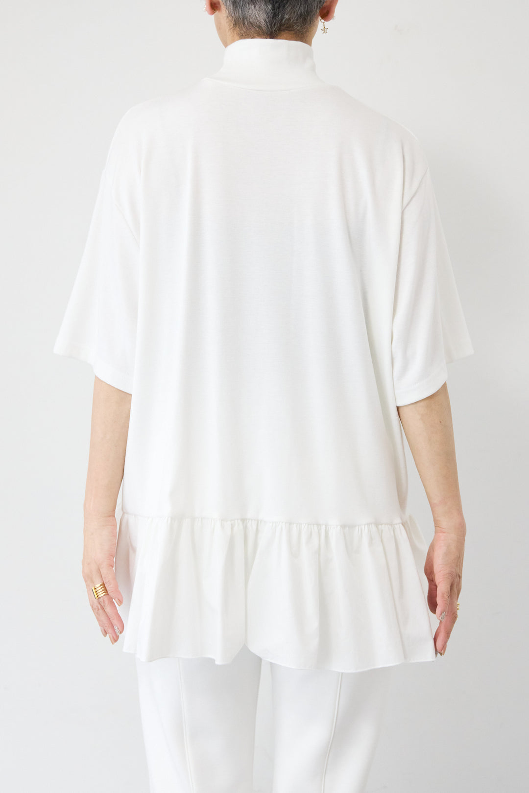 [SET]布帛ペプラム切替モックネックカットソー+ライトダンボールジョガーパンツ(2set)