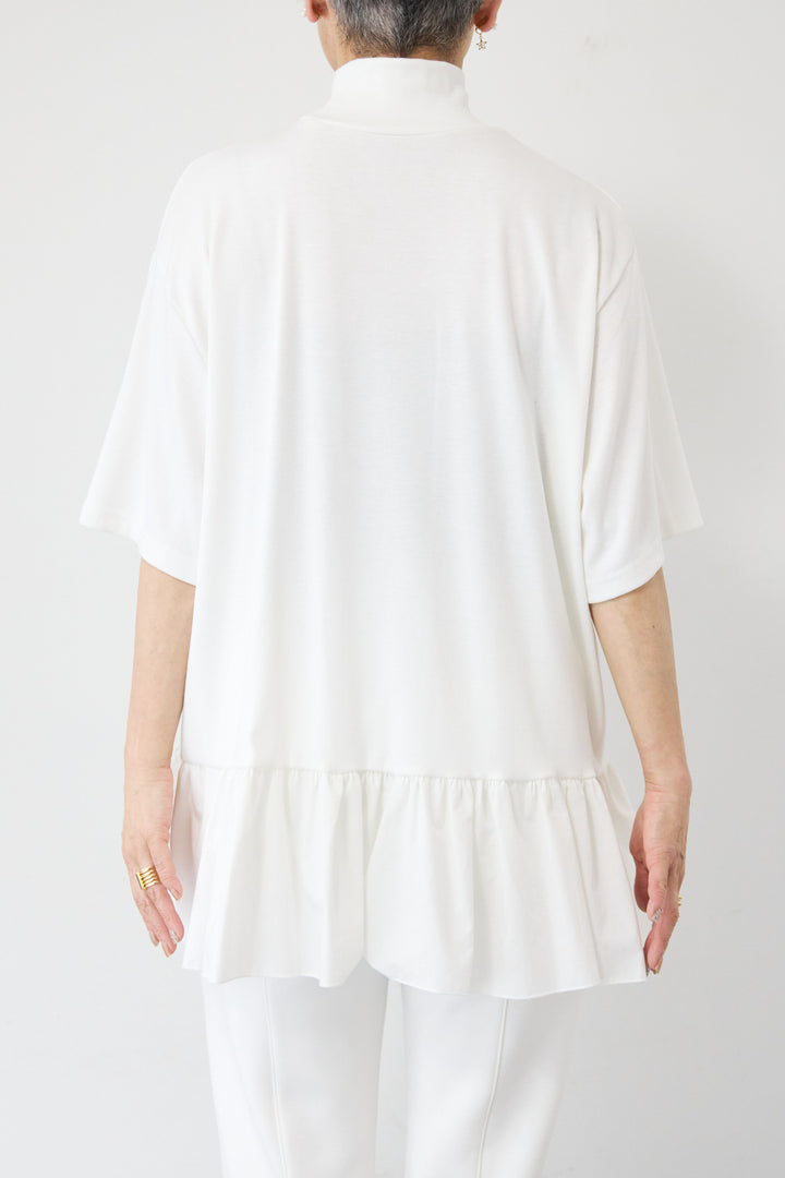 [SET]布帛ペプラム切替モックネックカットソー+ライトダンボールジョガーパンツ(2set)