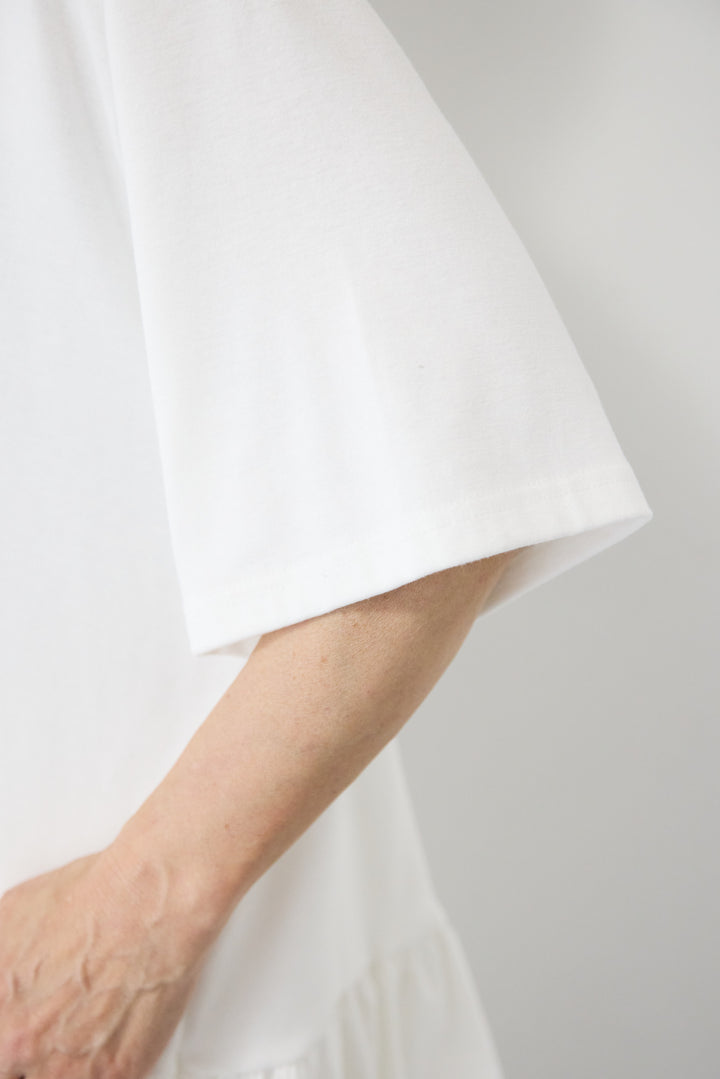 [SET]布帛ペプラム切替モックネックカットソー+ライトダンボールジョガーパンツ(2set)