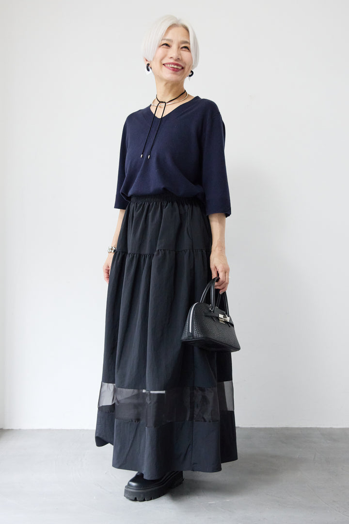 裾シアーデザインフレアスカート