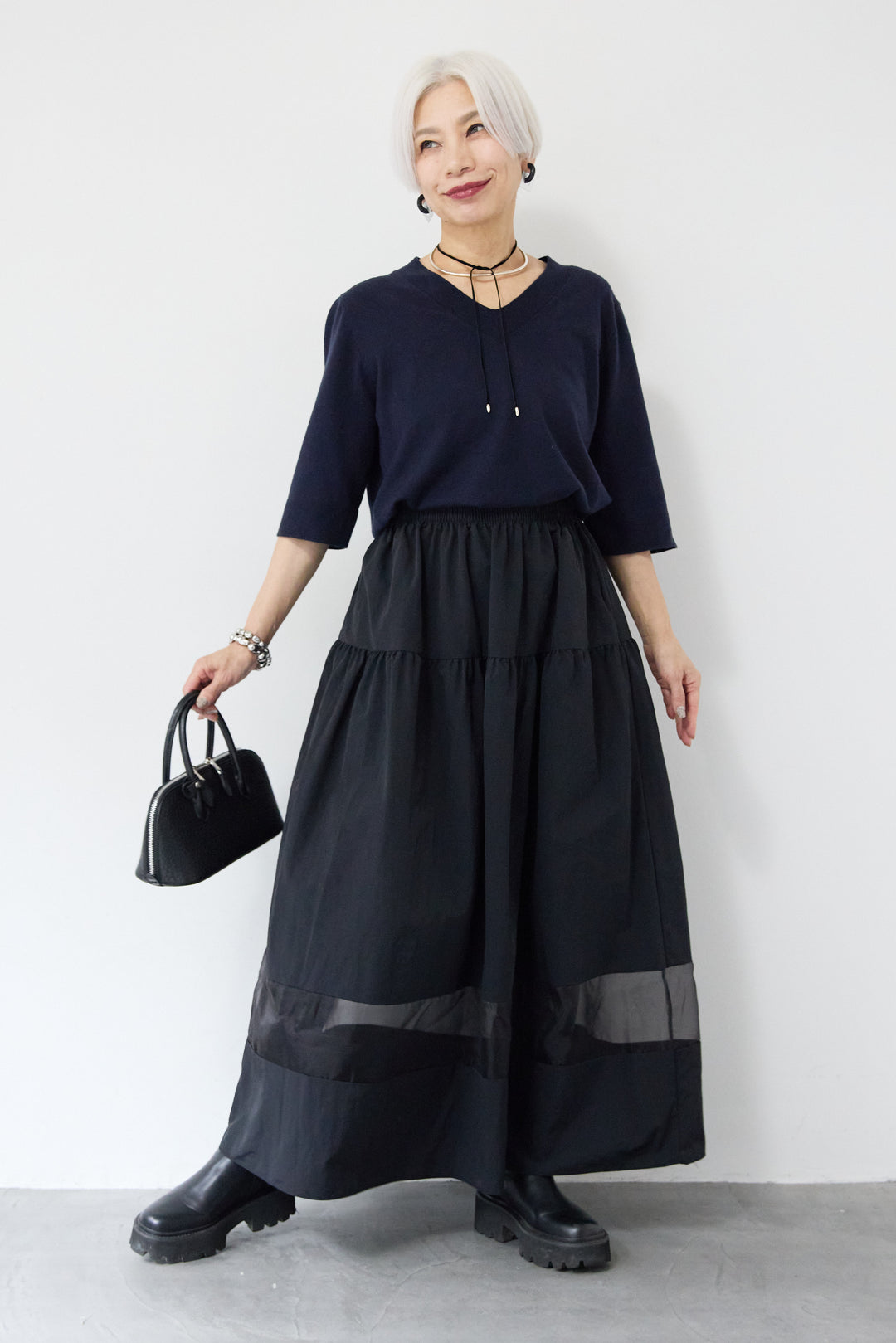 裾シアーデザインフレアスカート