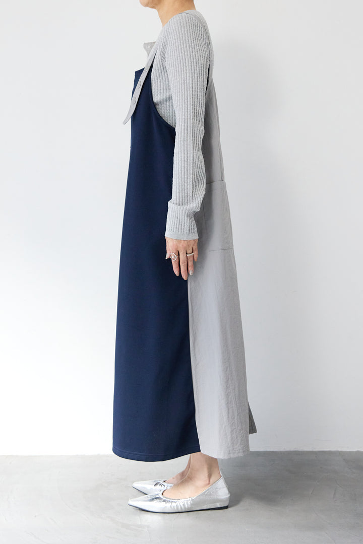 [SET]12Gリブクルーネックカーディガン+ワークデザインジャンパースカート(2set)