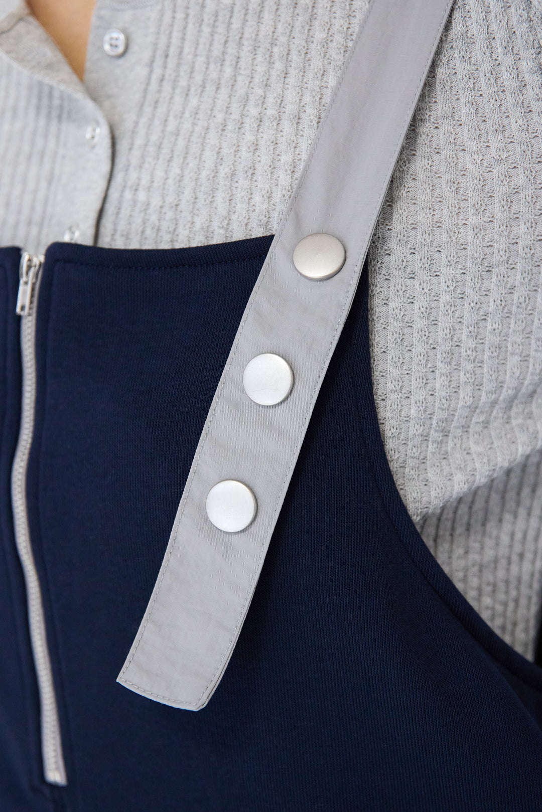 [SET]12Gリブクルーネックカーディガン+ワークデザインジャンパースカート(2set)