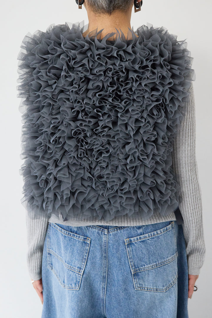 [SET]12Gリブクルーネックカーディガン+チュールフリルベスト(2set)